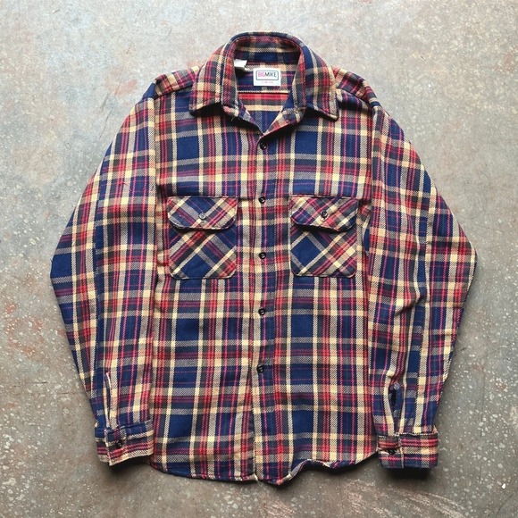 BIG MIKE Other - VTG 70s BIG MIKE Vintage Plaid Flannel Shirt Men Made in USA Red Blue Tan L